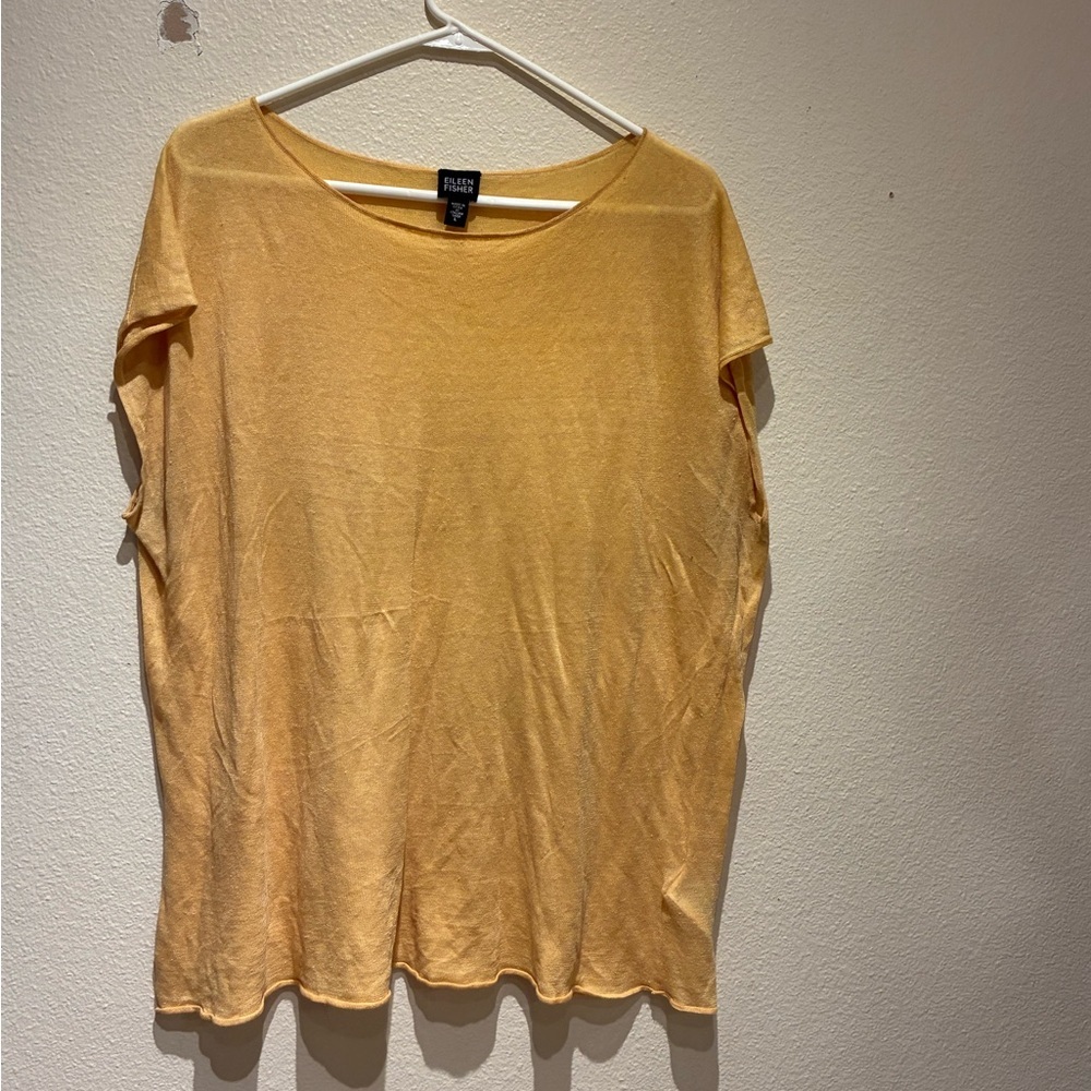 Eileen Fisher Women’s Shirt Sleeveless Linen Butter Yellow Size L Beach Resort